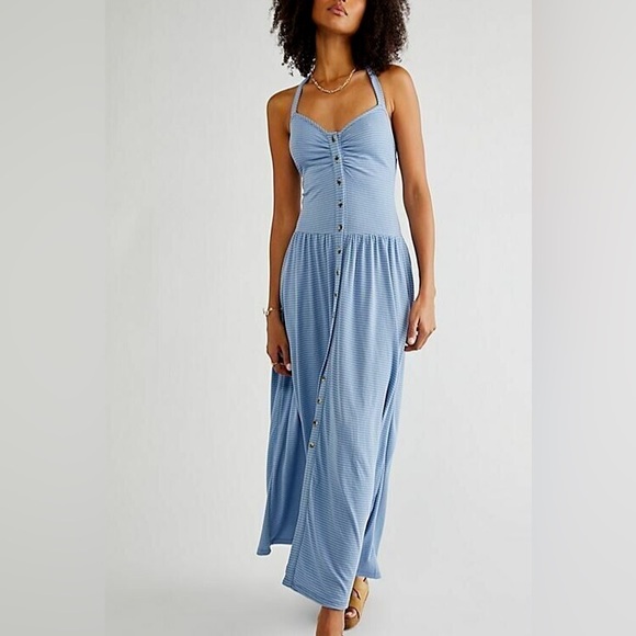Free People Dresses & Skirts - NWOT Free People Women’s Nina Summer Halter Maxi Dress Blue Stripe - Size Large